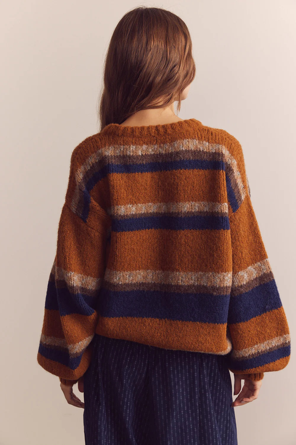 Baby Alpaca Crew Neck Sweater Amber / Blue