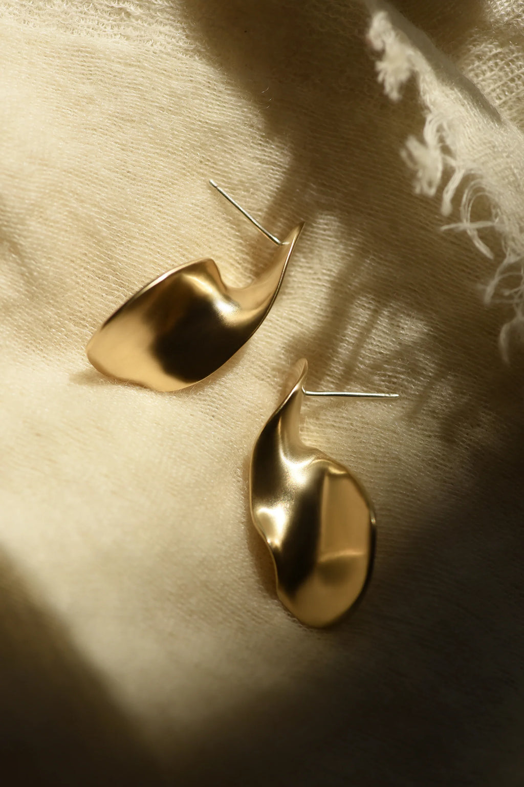Earrings Studs Large Brass Wave