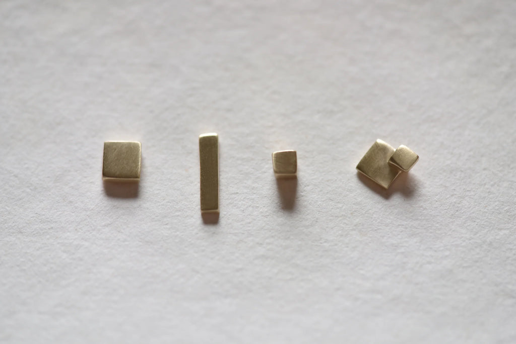 Earrings Studs Set of 4 Brass