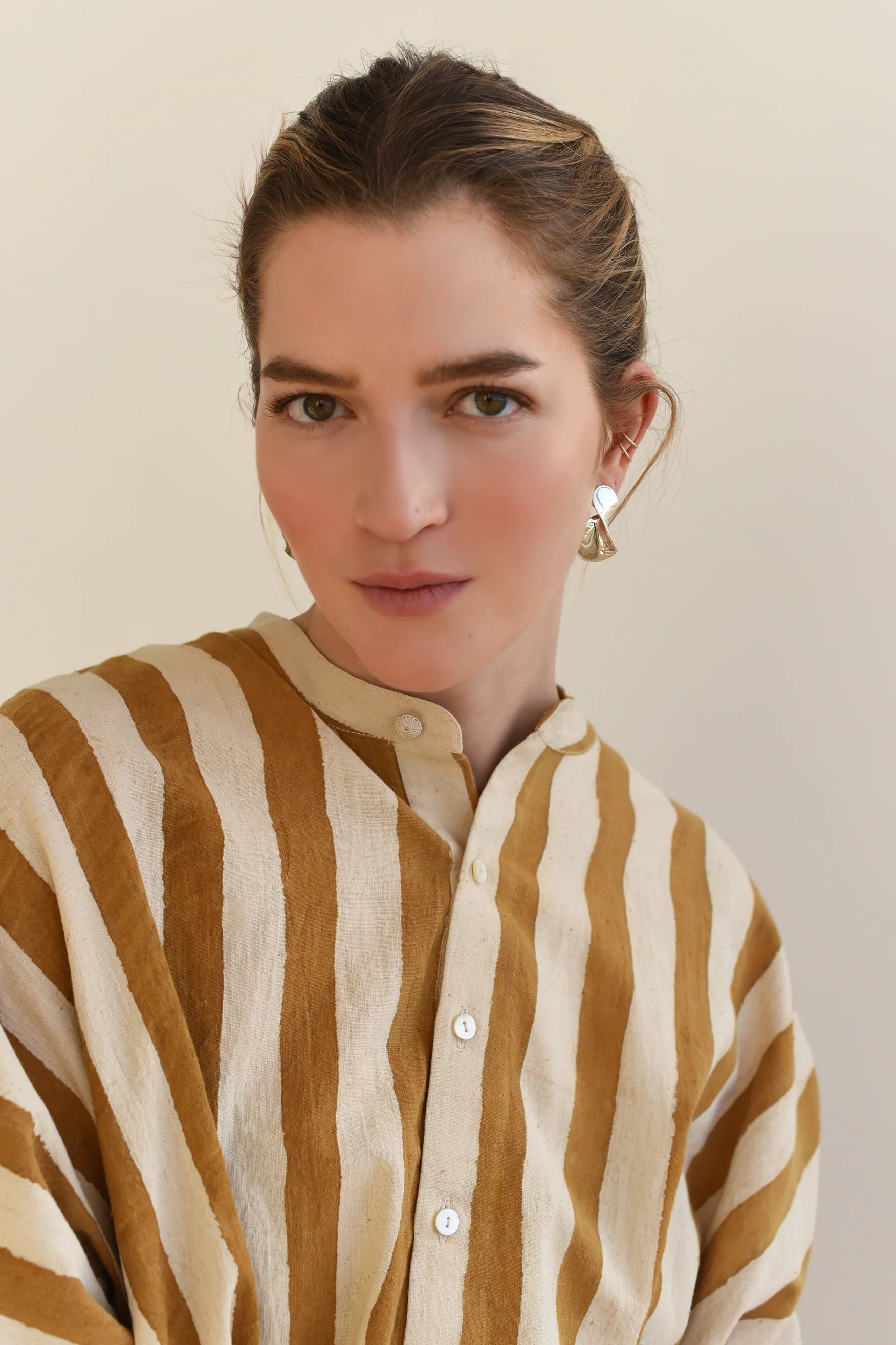 Earrings Studs Large Brass Wave