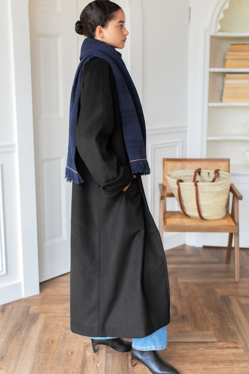 Drop Shoulder Long Coat - Charcoal