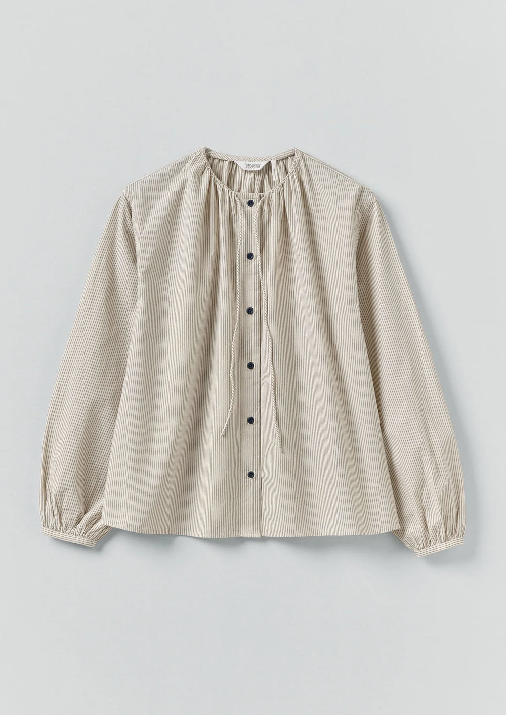 Gathered Neck Mini Stripe Shirt