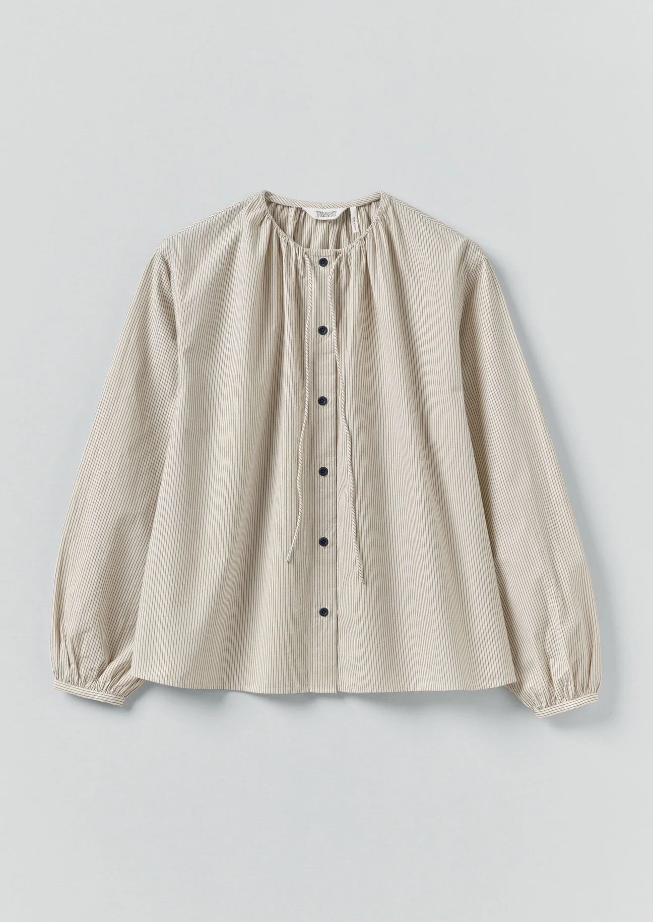 Gathered Neck Mini Stripe Shirt