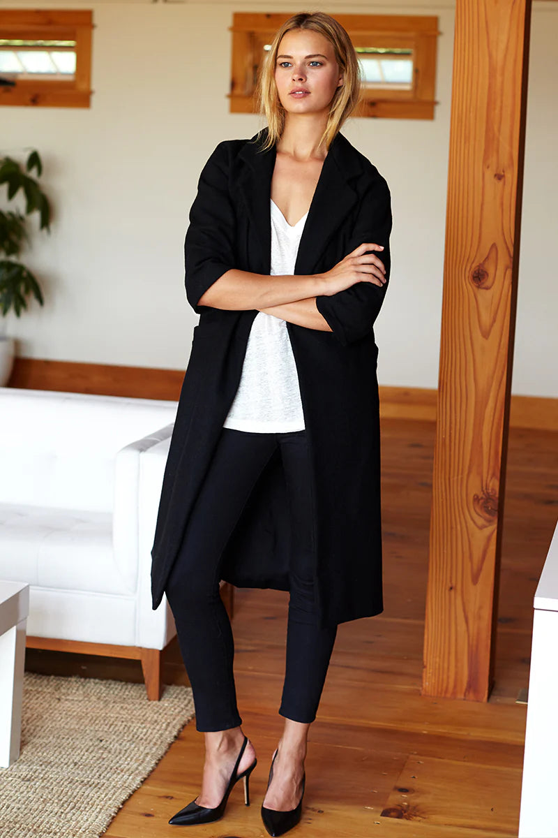 Drop Shoulder Long Coat - Charcoal