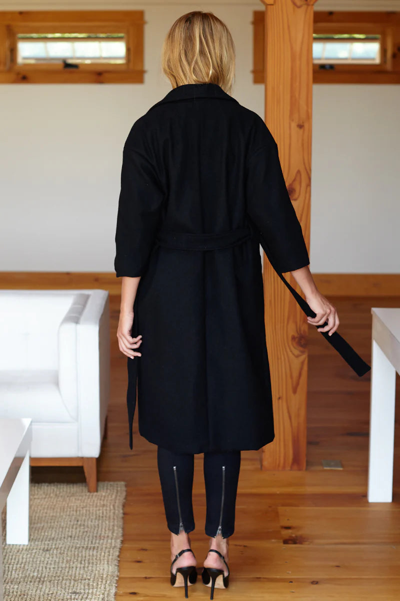 Drop Shoulder Long Coat - Charcoal