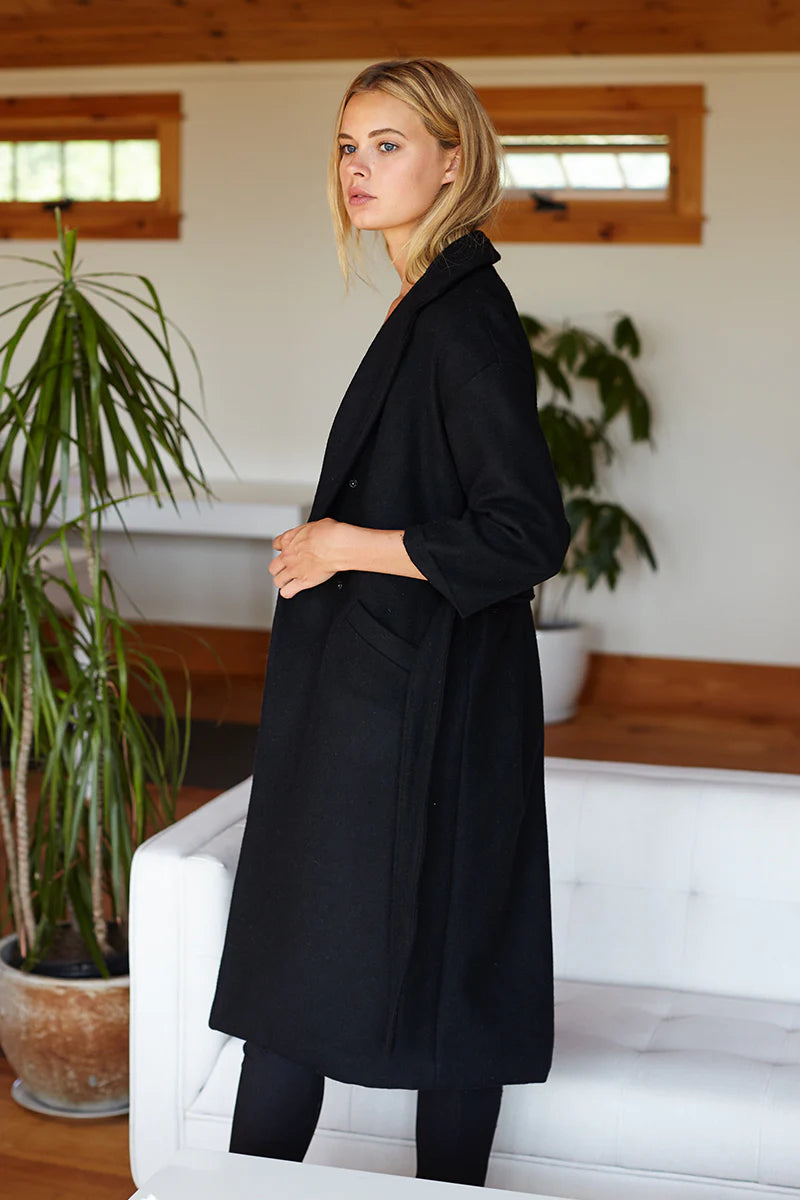 Drop Shoulder Long Coat - Charcoal