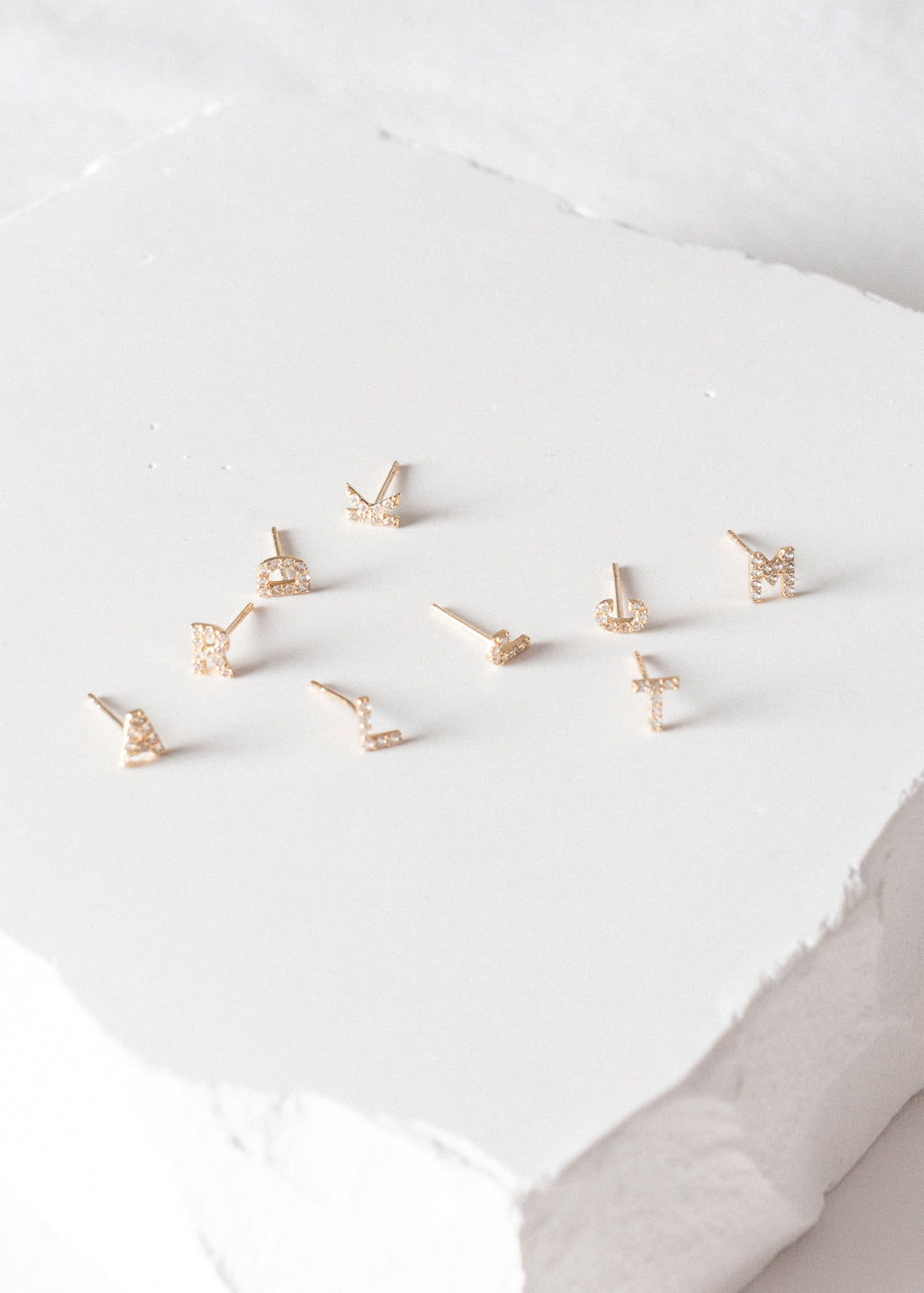 14K Gold & White Sapphire Monogram Single Stud