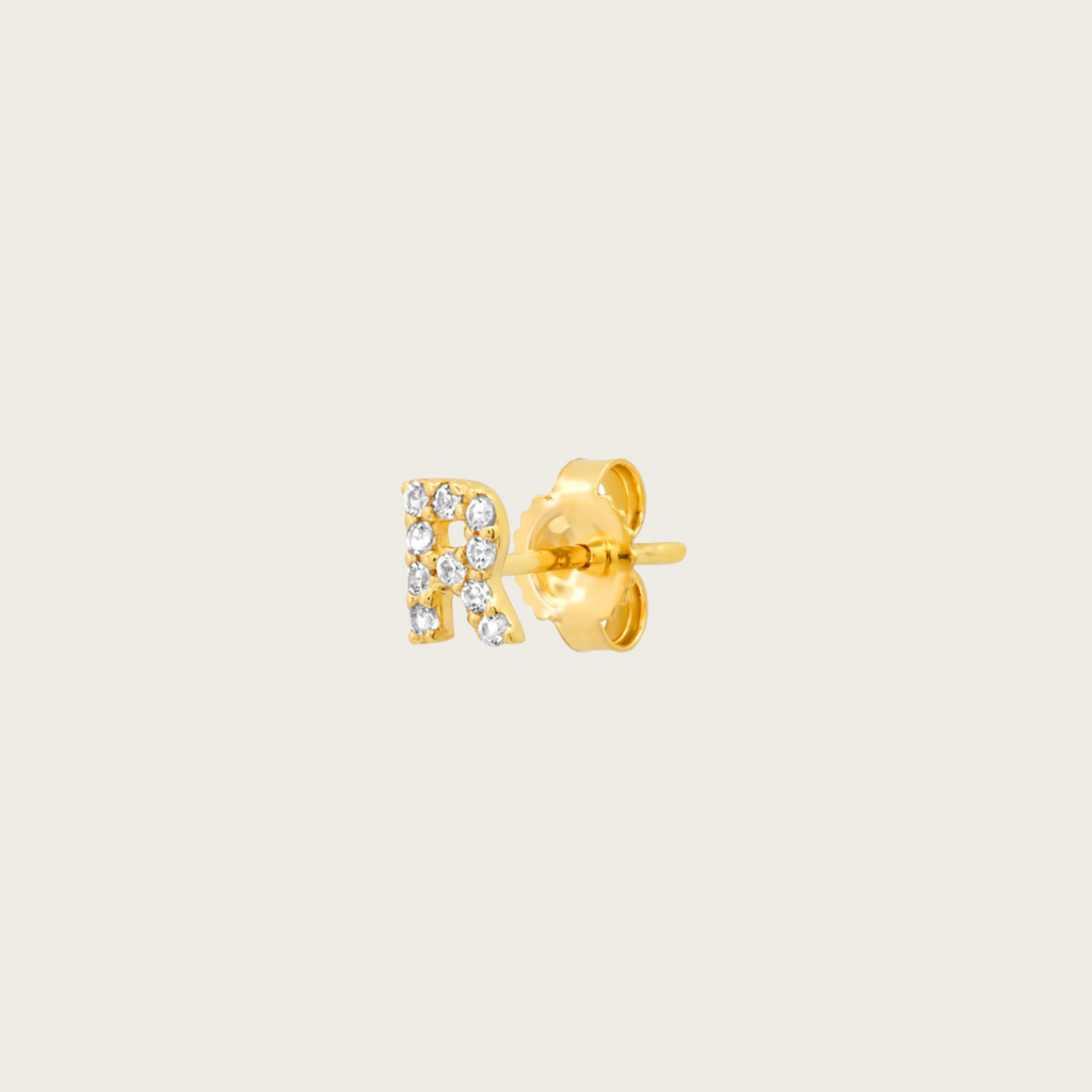 14K Gold & White Sapphire Monogram Single Stud