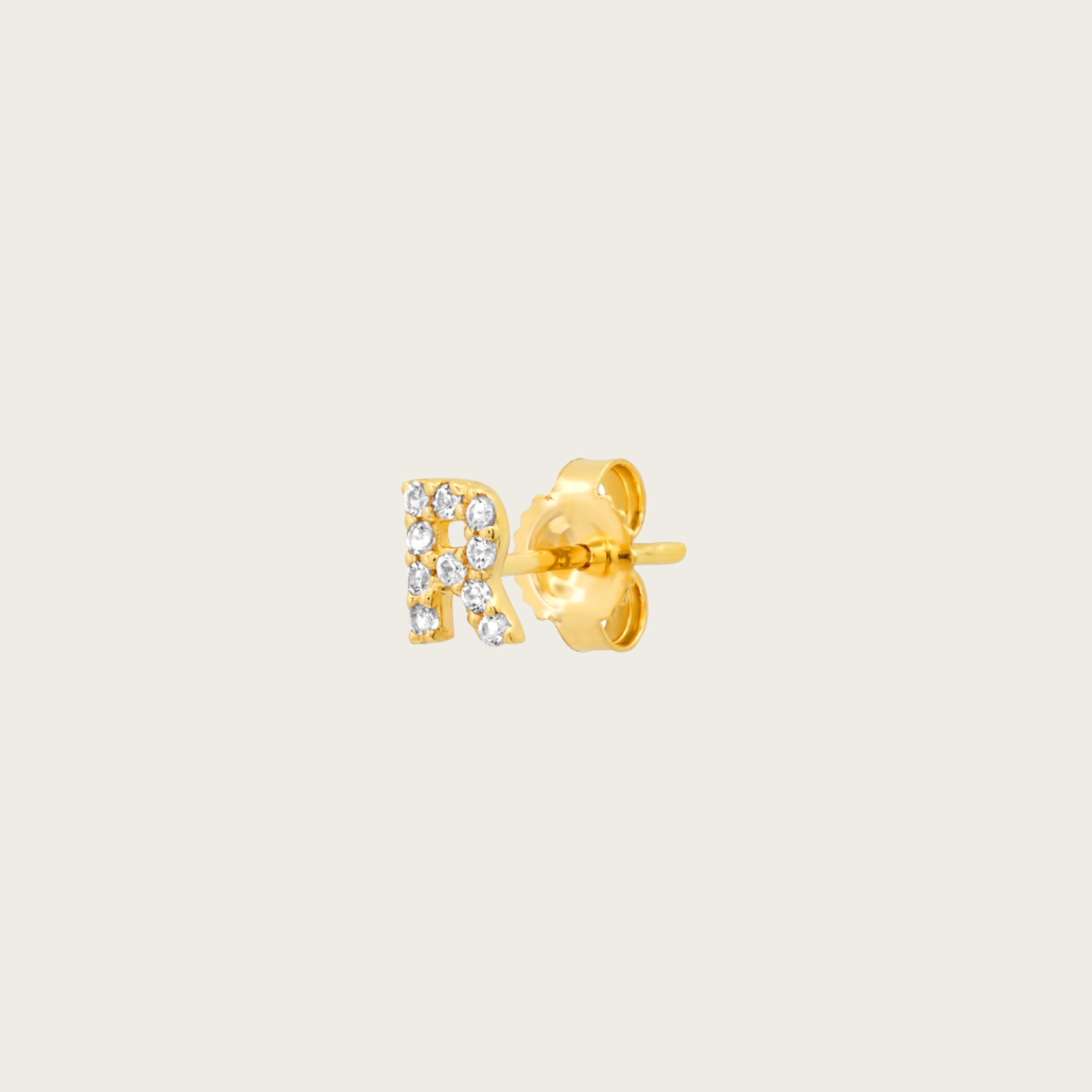14K Gold & White Sapphire Monogram Single Stud